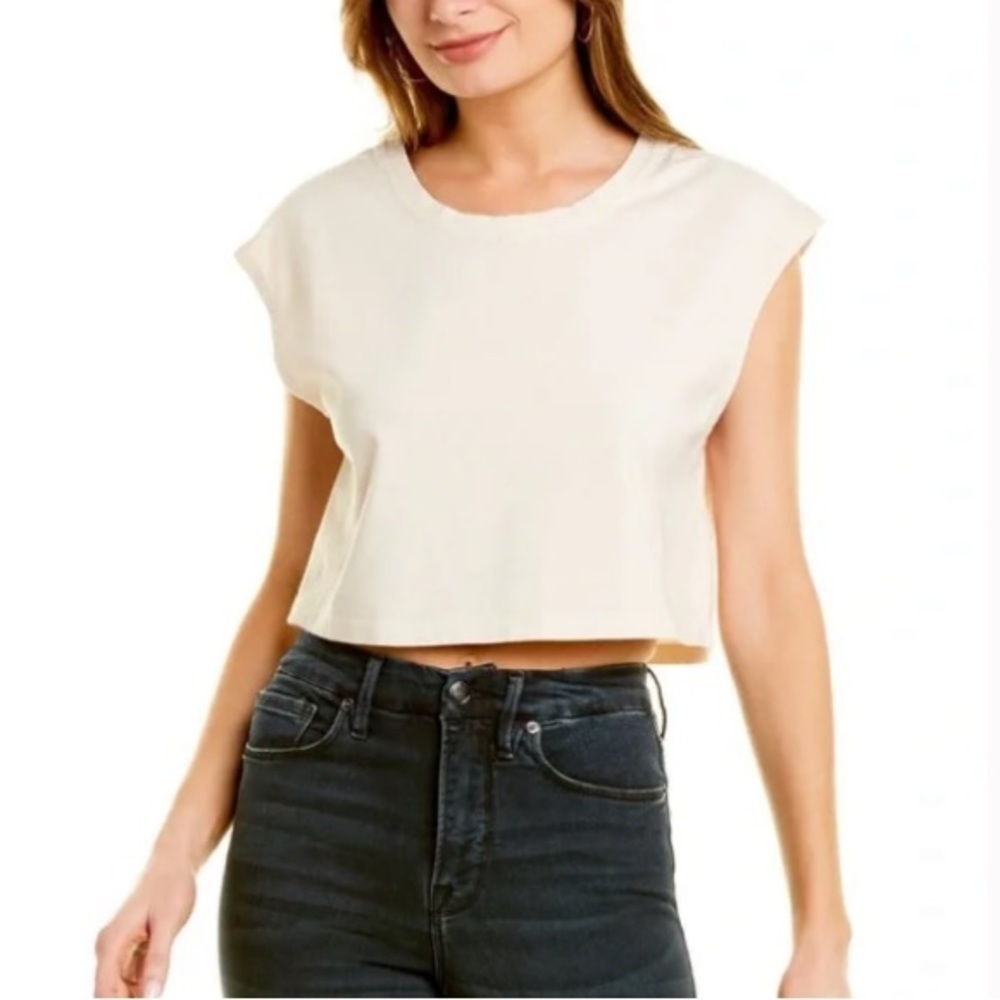 GOOD AMERICAN Essential Cropped Shoulder T-Shirt